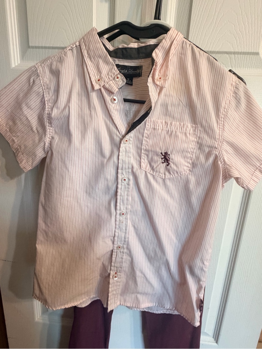 English Laundry Pink Striped Boys Short Sleeve Button-Up Shirt